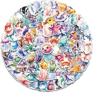 100 Colorful Ocean-Themed Sticker Set for decor laptop phone mug luggage cup